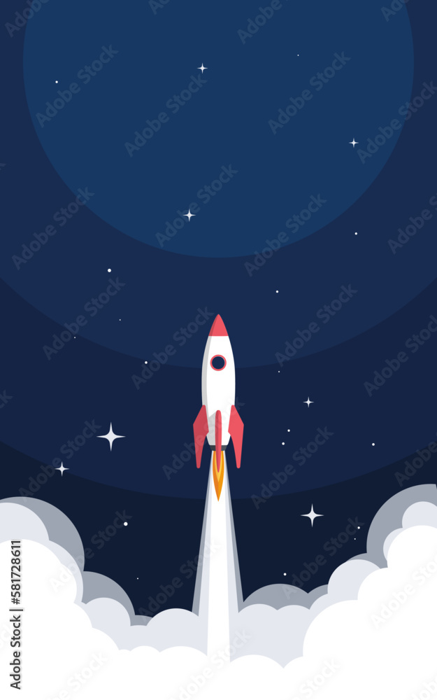 Rocket launch design. Business startup concept, vector illustration.
