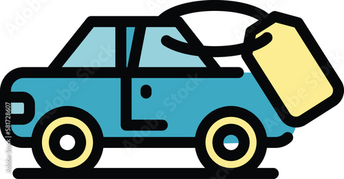 Tag price car icon. Outline Tag price car vector icon for web design isolated on white background color flat