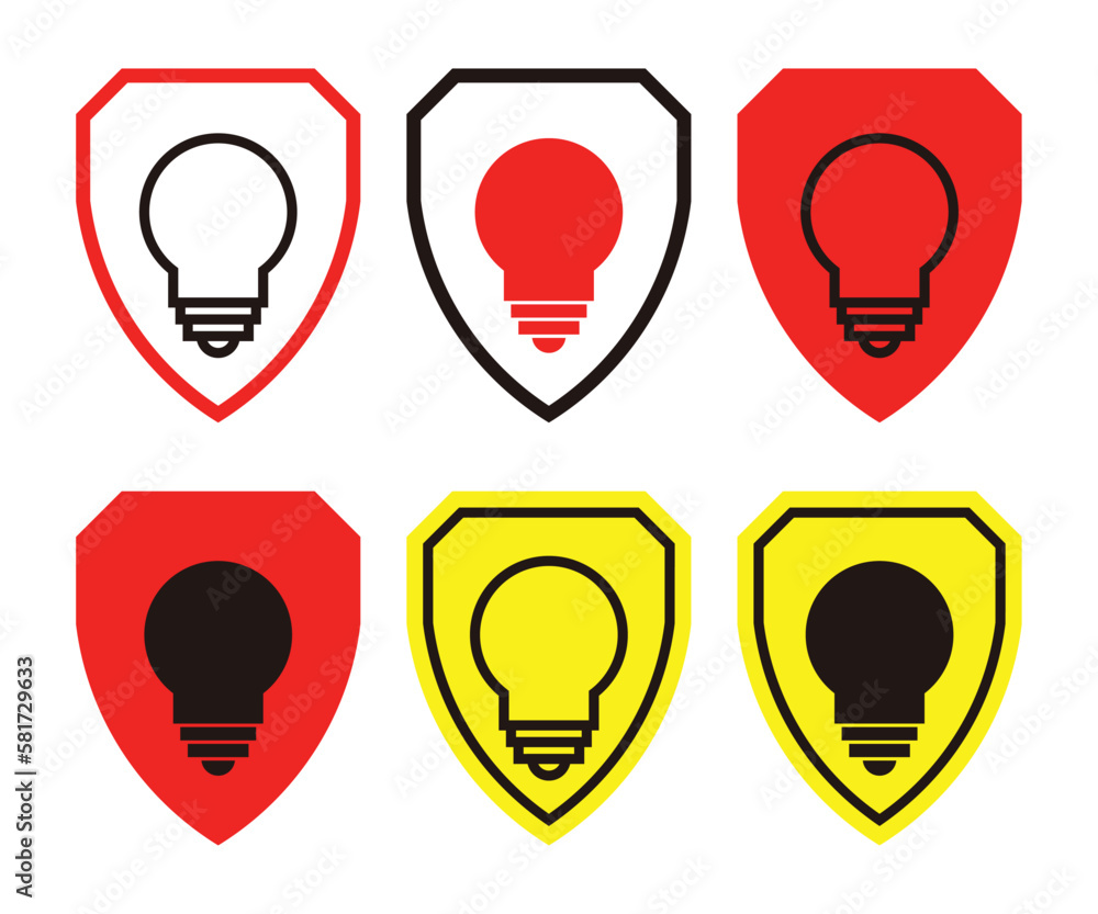 Shield icon set with light bulb icon, vector illustration for smartphone or web application. Shield icon set with light bulb icon, vector illustration for smartphone or web application.