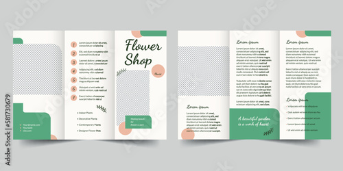 Flower Shop trifold brochure template. A clean, modern, and high-quality design tri fold brochure vector design. Editable and customize template brochure