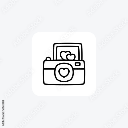 Camera, heart,  photo fully editable vector line icon

