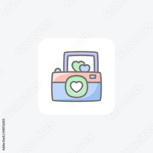 Camera, heart,  photo fully editable vector line icon

