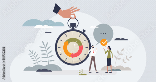 Change management process with business or work agility tiny person concept. Strategy transformation, improvement and process development with effective reschedule daily routines vector illustration.