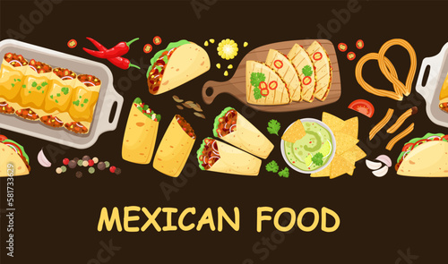 Mexican food on dark. Poster.