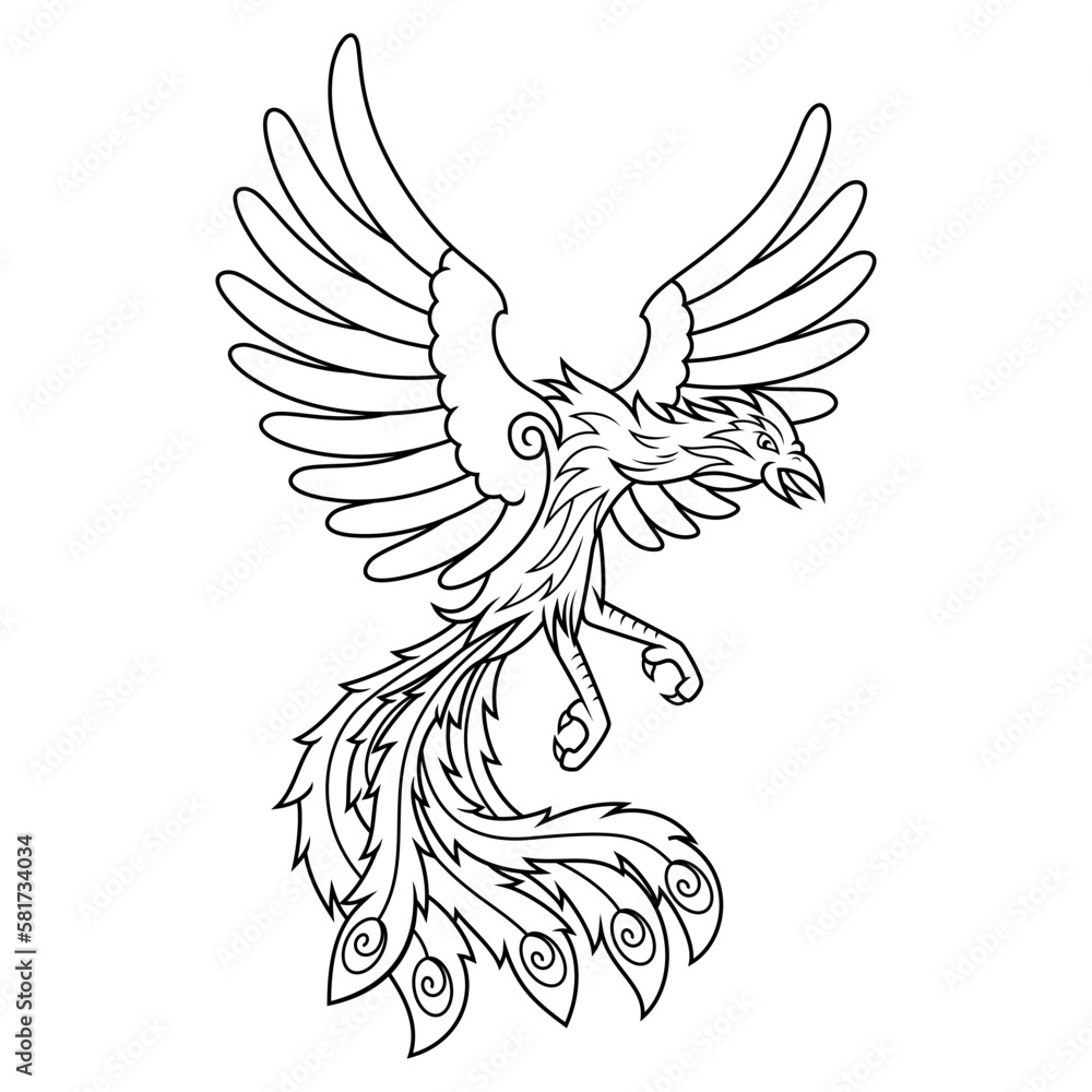 Obraz premium Hand drawn of phoenix line art