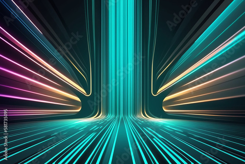 abstract background bright neon rays and glowing lines,  flash traffic energy highway, teal creative wallpaper