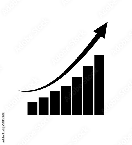 Chart graph. Black Icon graph growth with arrow isolated on background. Hologram positive percentage. Growth direction design business concept. Analysis information forecast. Vector illustration