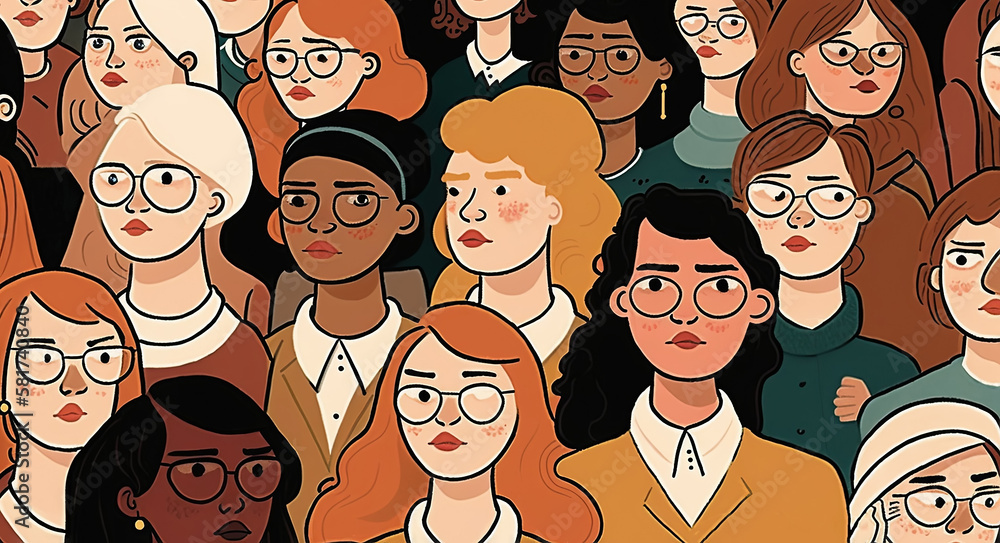 group of feminist women of various multinational. Generative AI illustration group of feminist women of various multinational. Generative AI illustration