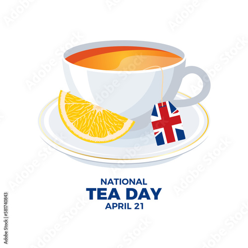 National Tea Day in the United Kingdom vector illustration. Cup of black tea with british flag icon vector isolated on a white background. April 21 every year. Important day