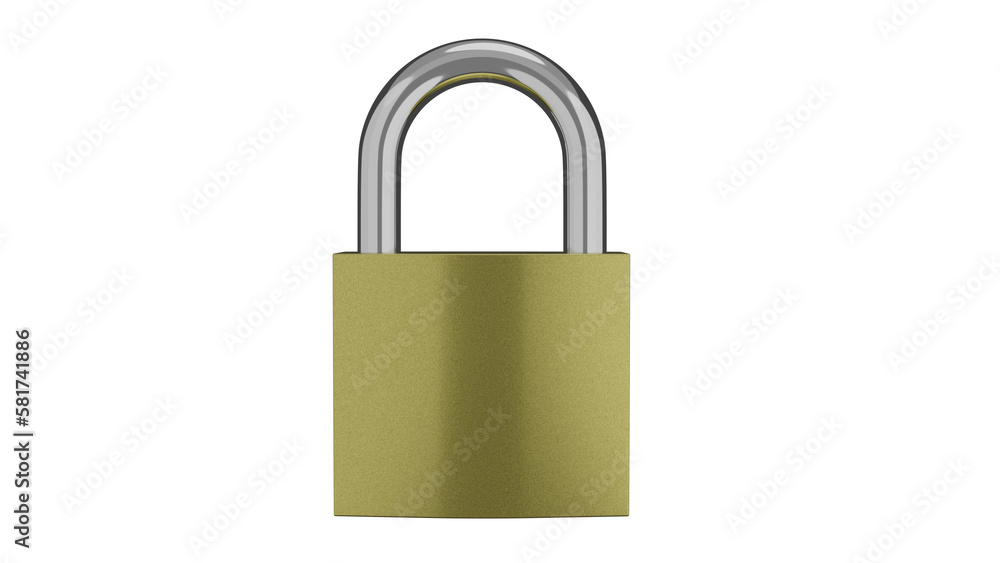 Golden locked padlock isolated on transparent background. Minimal concept. 3D render Golden locked padlock isolated on transparent background. Minimal concept. 3D render