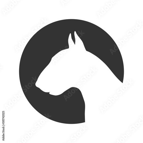 Bull Terrier graphic icon. Dog sign in the circle isolated on white background. Dog breeding symbol. Vector illustration