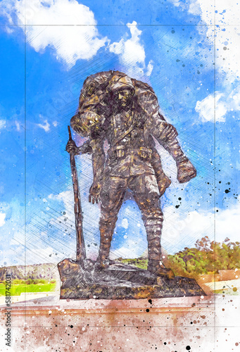 A watercolor painting depicting the Battle of Çanakkale. March 18th is the anniversary of the Battle of Çanakkale.