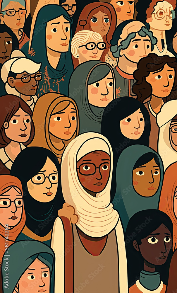 multinational crowd of different women. Women's rights. Generative AI illustration multinational crowd of different women. Women's rights. Generative AI illustration