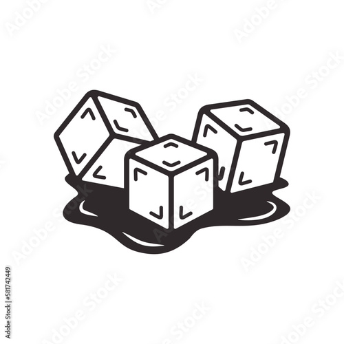 Melted ice cubes with water vector illustration.