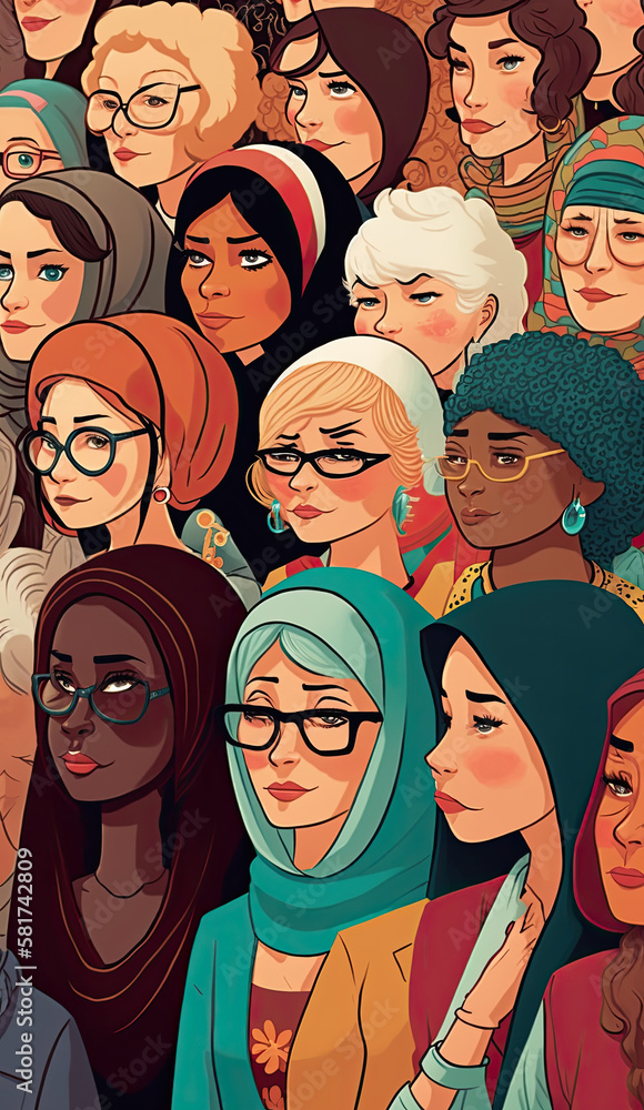 multinational group of feminist women. Women's rights and freedoms. Generative AI illustration multinational group of feminist women. Women's rights and freedoms. Generative AI illustration