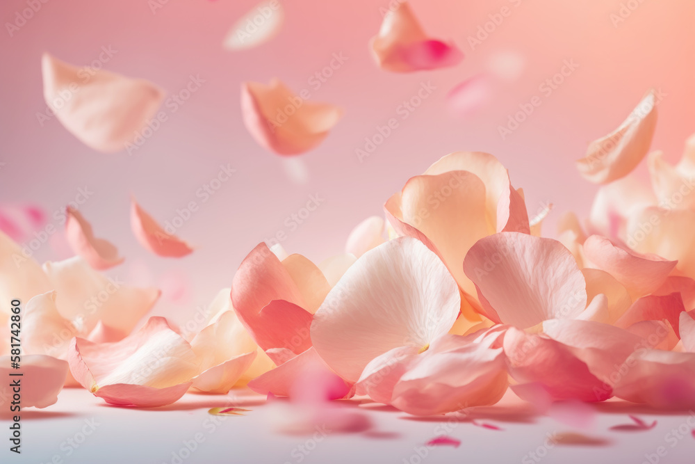 Airy pink rose petals free-falling background. Generative AI Stock  Illustration