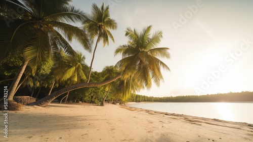 Tropical Paradise" or "Coconut Palm Beach" or "White Sand Lagoon".Generative AI © Rudsaphon
