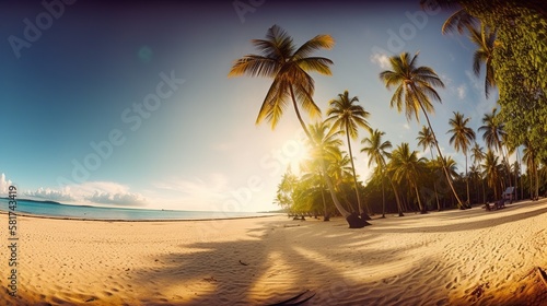 Tropical Paradise" or "Coconut Palm Beach" or "White Sand Lagoon".Generative AI