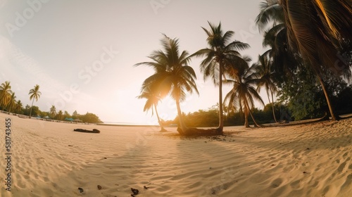 Tropical Paradise" or "Coconut Palm Beach" or "White Sand Lagoon".Generative AI © Rudsaphon