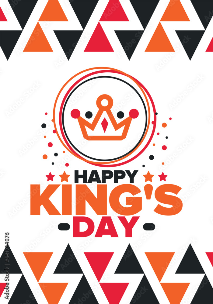 King’s Day in Netherlands. Koningsdag in Dutch. Nation’s cultural heritage and the celebrate birthday of His Majesty King. Dutch royal family. Netherlands flag. Orange colour or orange madness. Vector King’s Day in Netherlands. Koningsdag in Dutch. Nation’s cultural heritage and the celebrate birthday of His Majesty King. Dutch royal family. Netherlands flag. Orange colour or orange madness. Vector