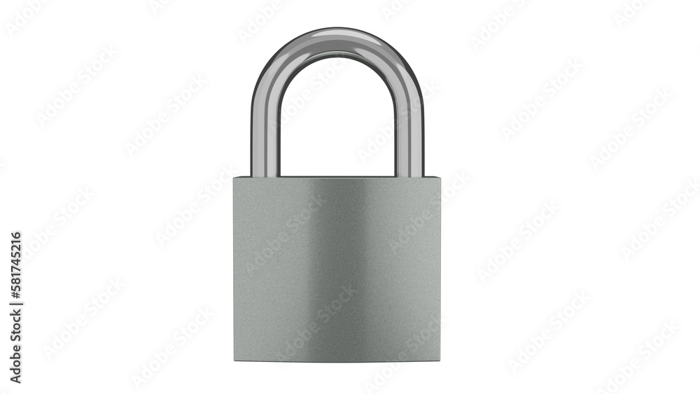 Silver locked padlock isolated on transparent background. Minimal concept. 3D render Silver locked padlock isolated on transparent background. Minimal concept. 3D render