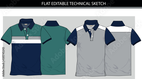 Polo Shirt Design Vector stock illustration colour block flat editable technical sketch vector file.
