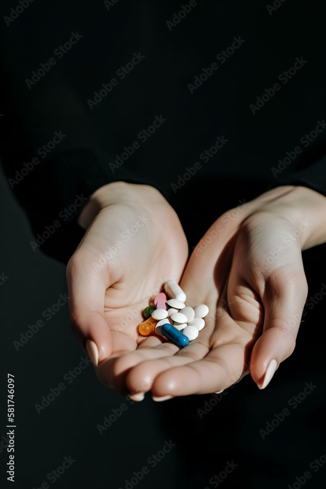 Hand holding pills, Ai Generated Hand holding pills, Ai Generated