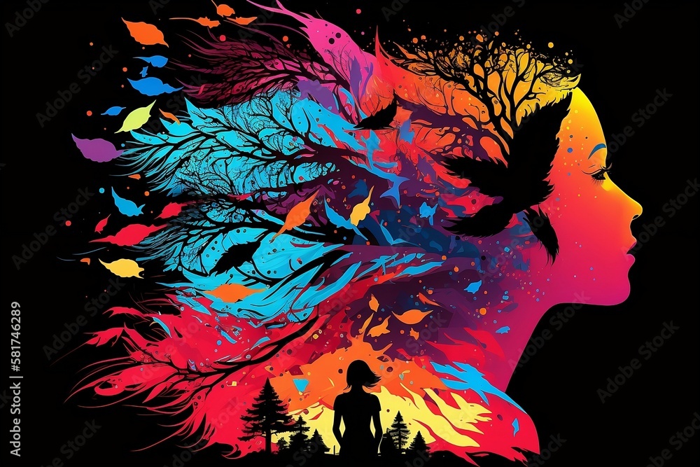 Naklejka premium Colorful and Expressive Artistic Forms. Silhouettes. Generative AI