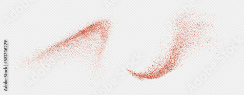 Chili powder splash, dried pepper explosion, flying spicy paprika burst, dynamic seasoning splatter. Vector illustration.