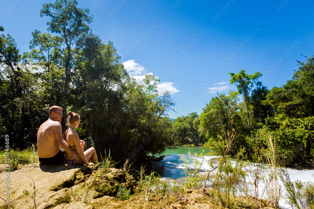 Tourists in Roberto Barrios Cascades Mexico