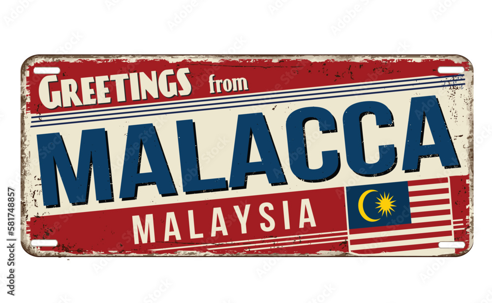 Greetings from Malacca vintage rusty metal sign