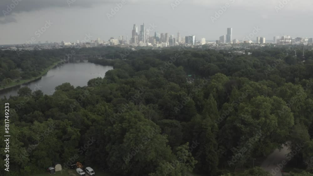 Drone Shot of Philadelphia Panning to Fairmount Park Horticulture Center Drone Shot of Philadelphia Panning to Fairmount Park Horticulture Center