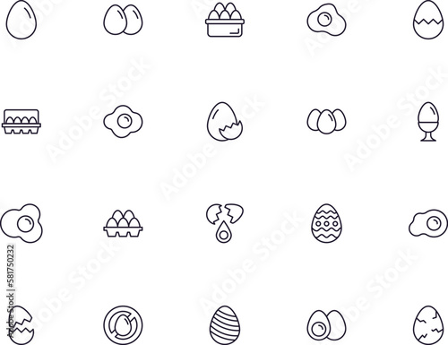 Egg concept. Food line icon set. Collection of vector signs in trendy flat style for web sites, internet shops and stores, books and flyers. Premium quality icons isolated on white background