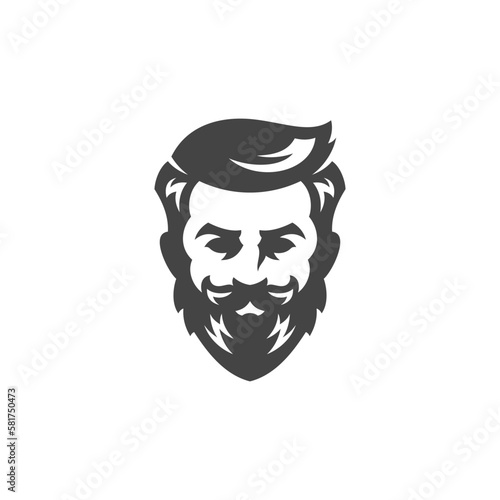 Barber shop brutal man beard mustache grooming coiffure studio vintage black icon vector