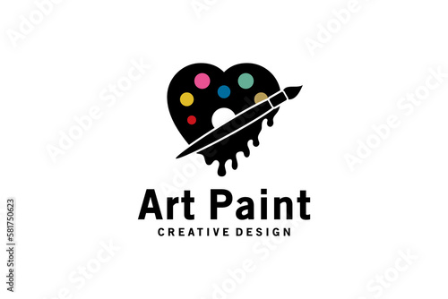 Paint art paint logo design, painting palette icon vector silhouette with heart concept