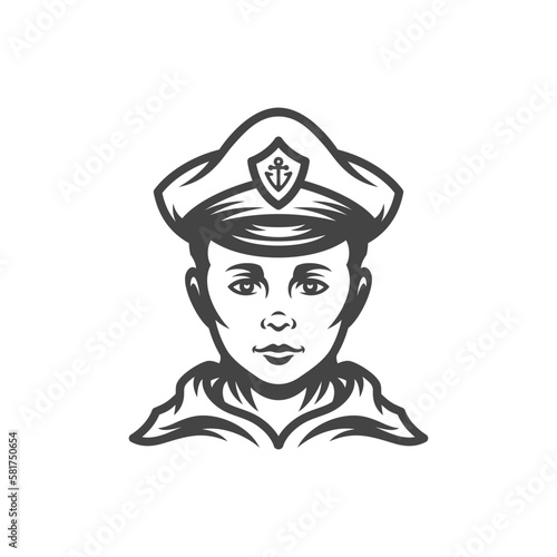 Young boy sailor seaman mariner marine crew costume navy uniform vintage black icon vector