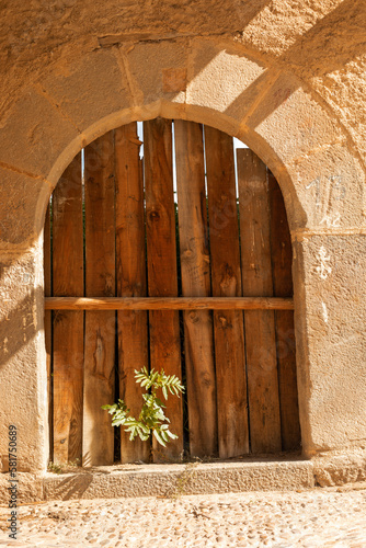 Wallpaper Mural Rustic wooden door in stone frame Torontodigital.ca