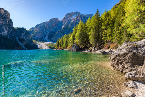 Εκτύπωση καμβά Braies Lake in Dolomites mountains Sudtirol, Italy