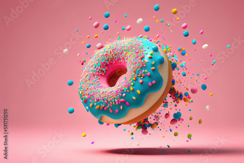 Donut with sprinkles copy space. Generative Ai