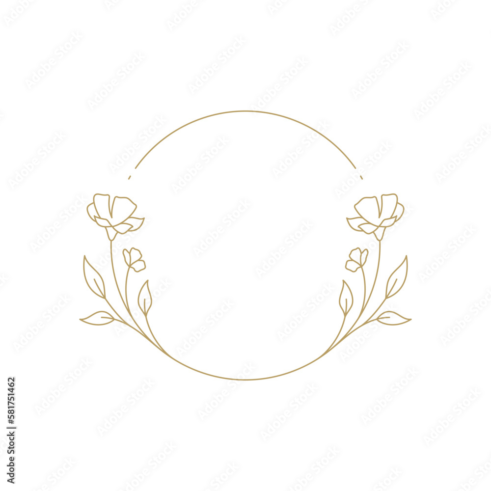 Elegant flower floral circle frame wedding romantic line art deco