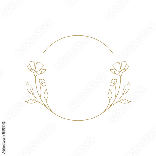 Elegant flower floral circle frame wedding romantic line art deco vintage logo vector illustration