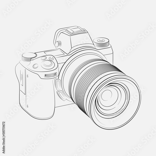Photo camera in contour lines. Vector illustration of a 3D image of a camera for photos in contour lines. Sketch for creativity.