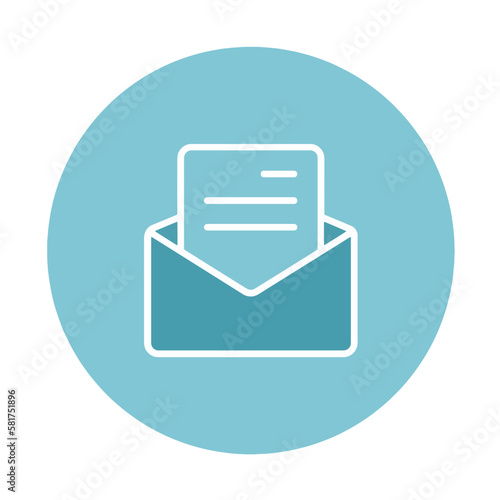 Letter icon in an open envelope on a blue circle background