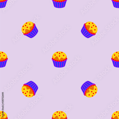 Cupcake retro fabric in trendy colours seamless pattern