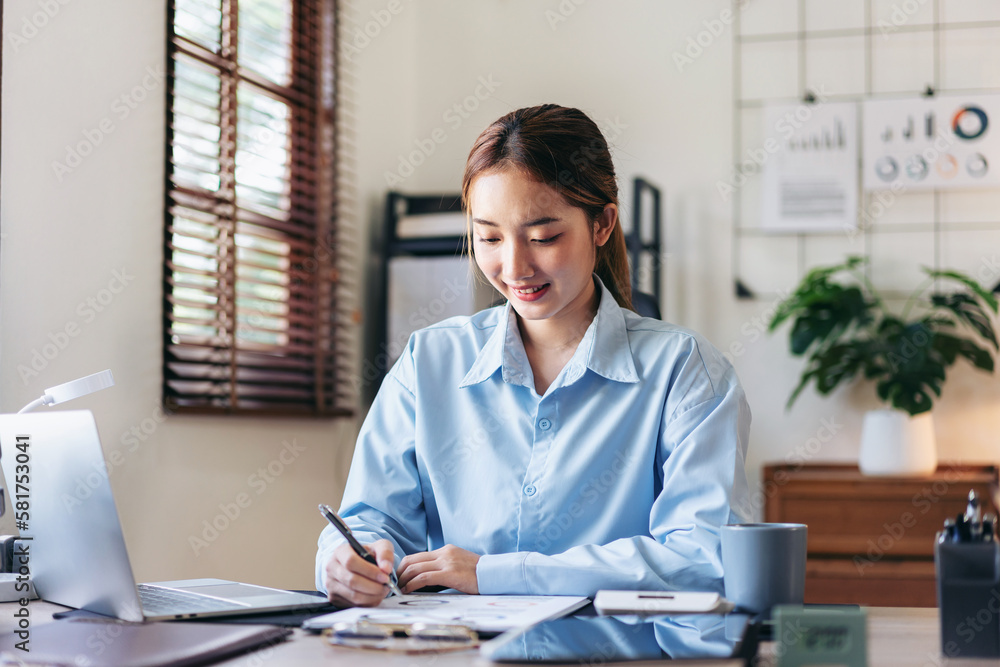 Businesswoman is reading information of new business project and Businesswoman is reading information of new business project and