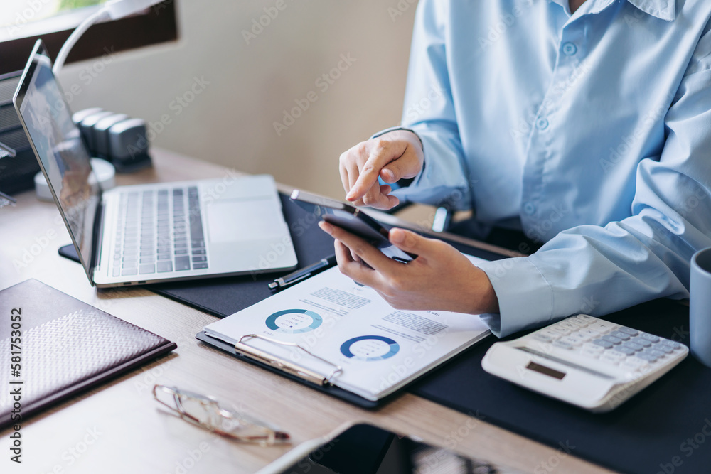 Fototapeta premium Businesswoman is checking information of new business project on