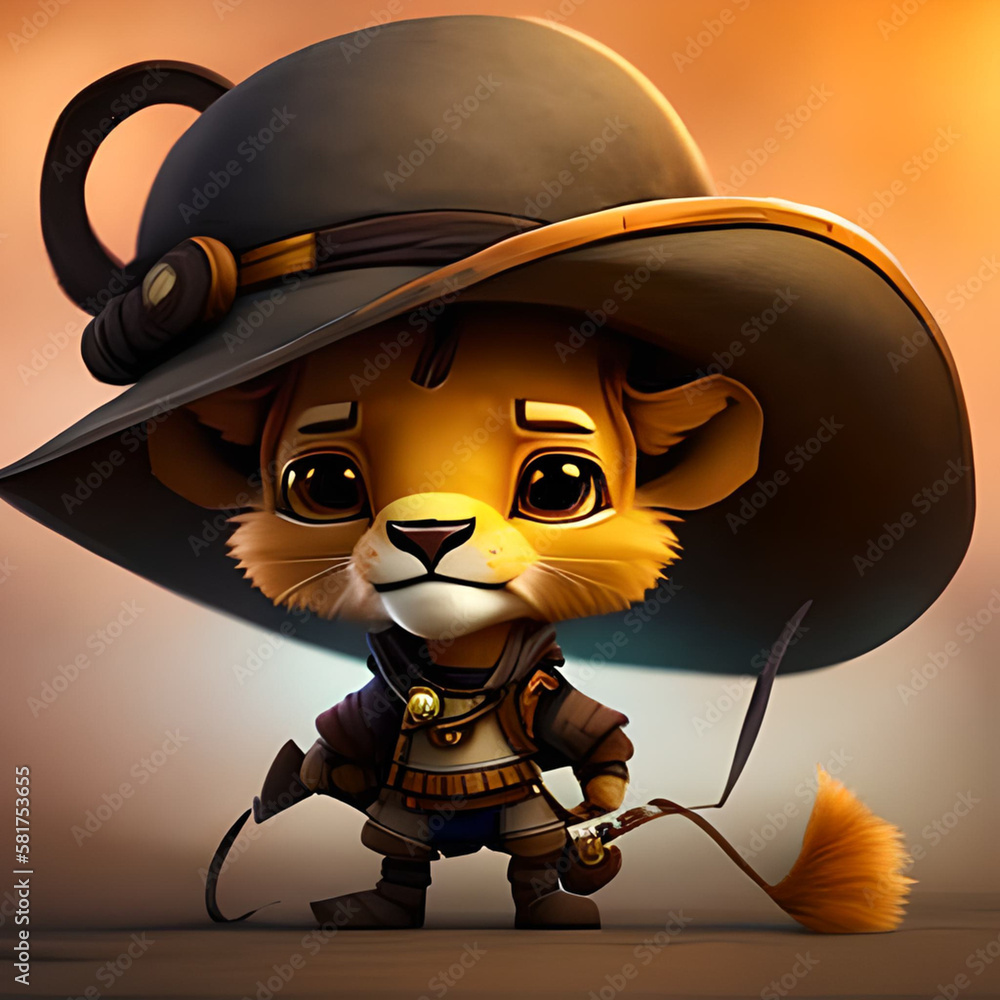 3d lion with hat