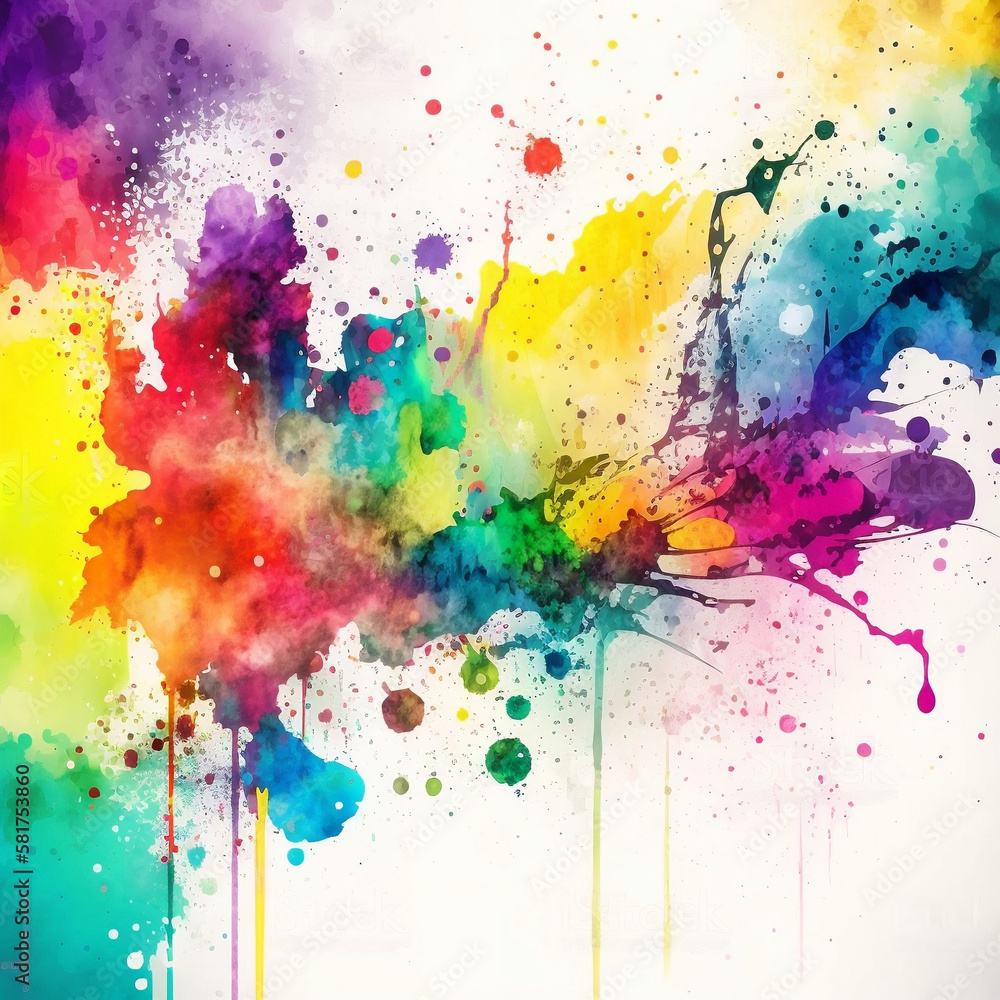 Fototapeta premium Photo bright abstract watercolor background. colored chaotic paint splatter. rainbow watercolor wallpaper