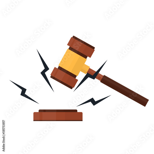 Auction hammer. Hitting with a judge's wooden hammer, vector illustration