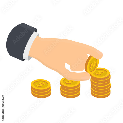 Count gold coins. Wealth of a growing business, vector illustration